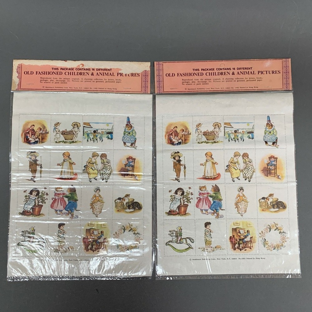 Merrimack Old Fashioned Children Animal Pictures Stick-Ons Perforated Paper NOS